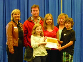 The Gagnon family, who were named Fort Saskatchewan Ambassadors last year, pose with mayor Gale Katchur. Photo supplied.