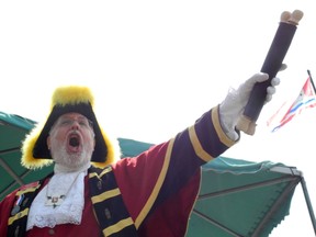 David Vollick of Burlington performs at the opening round of the world invitational town crier competition Friday morning in Kingston.
Elliot Ferguson The Whig-Standard