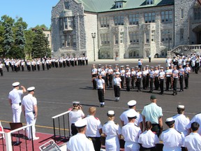 LT. ROBIN BRAET For The Daily Press
Commander Mooz, Chief of Staff of the Royal Military College of Canada, receives a General Salute from the Graduating Class of HMCS Ontario Cadet Summer Training Centre's Basic Level courses. Four cadets from the local Sea Cadet Corps attended these courses in Kingston over the past three weeks.