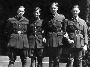 Local young men sign up for the Great War – “Auer, Gundy and King” and an unidentified friend. By the end of 1917, 608 men had joined up.