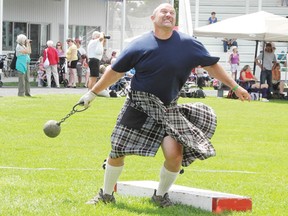 Eleven participants from across Ontario and beyond competed for the longest throws in the 28-pound and 42-pound weight events, during the master’s events at the Glengarry Highland Games on Friday.
Staff photo/CHERYL BRINK