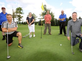 The 10th Annual – and final - James Hosner Memorial Golf Tournament is scheduled to tee off Saturday, August 24 at 2 p.m. at Tillsonview Fairways. Cost is $60 for golf and dinner, $20 for dinner only, with tickets available by calling 519-688-9313. On hand in Tillsonburg recently to promote the event, were: (front row, left to right) Will Marsh and John ‘P’. In the back row, are: Barry Hosner, Cheryl Hosner, Mark Thomas and Chuck McDougall. Jeff Tribe/Tillsonburg News