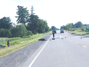 Elgin OPP and Technical Traffic Collision investigators were at the scene of a fatal accident Sunday afternoon where a 43-year-year Kitchener man who was driving a motorcycle was killed when a westbound Honda Civic crossed thecentre line and hit him headon. A second motorcycle was also struck and the female driver, taken to hospital for treatment of serious injuries.