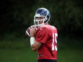Argos quarterback Ricky Ray throws a pass during practice on Monday. (DAVE ABEL/Toronto Sun)