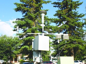 JANE DEACON HIGH RIVER TIMES/QMI AGENCY. Four portable monitoring units stationed throughout town, like this one outside of the High River Hospital, are providing the Department of the Environment with hourly data on fine particulate matter.