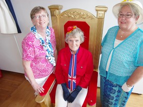 Woodstonians celebrated the birth of  baby Prince George with an afternoon royal tea at the Woodstock Museum on August 6, 2013. From left Linda Holdsworth, Judith Gillatt and Mary Zdzierak. HEATHER RIVERS/WOODSTOCK SENTINEL-REVIEW