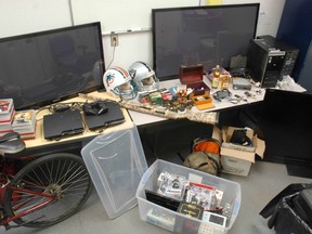 Police recovered more than $23,000 in stolen property after a search of a Chatham Street address. (Photo courtesy of Brantford Police)