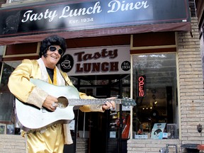 Jeff Parker, who enjoys singing Elvis Presley songs, is holding a fundraiser Friday, Aug. 16, 2013, at the Tasty Lunch Diner in downtown Chatham, Ont., to raise $2,000 so he can attend the court proceedings surrounding the murder of his son, Michael Charles Parker, who died April 12, 2012, from injuries he suffered after being stabbed in Winnipeg, Manitoba. Photo taken Sunday, Aug. 4, 2013 in Chatham, Ont.
ELLWOOD SHREVE/ THE CHATHAM DAILY NEWS/ QMI AGENCY