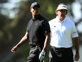 Golfers Tiger Woods and Phil Mickelson are playing at a high level heading into this week's PGA Championship (Ezra Shaw/Getty Images Files)