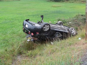 Rollover crash on Highway 101 near Bob's Lake in Timmins. Timmins Times LOCAL NEWS  photo by Len Gillis.