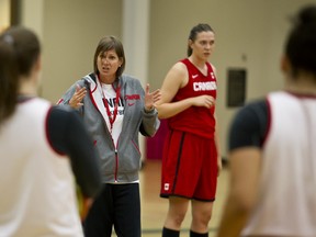 Linda Thomaidis joked that her players were shooting in the dark Thursday at the Saville Centre but said there were no plans to repeat the power outage at Friday's practice. (Ian Kucerak, Edmonton Sun)