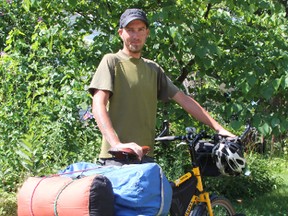 Derek Gytenbeek, 26, recently cycled from Vancouver, B.C. to Sarnia. He is planning on taking five years off to cycle around the world. LIZ BERNIER / THE OBSERVER / QMI AGENCY