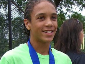 Daunte Henriques, 12, captured gold in the 400m dash at the prestigious Hershey’s Track and Field Games in Pennsylvania. (Photo courtesy of Tammie Lowes)