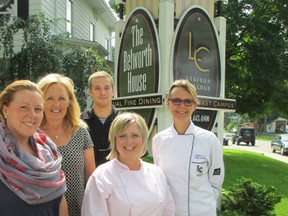 Brenda Lyne (back, left), Jacob Zuidervliet, Laurie Paulmert, Jill Bannister (front, left) and Tracy Winkworth invite people to dine or find our more about Liason College at Belworth House on St. James Street in Waterford. (CAROL STEEDMAN, for The Expositor)