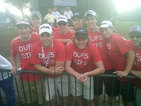 Tyler Ferguson (in the Ping cap) of Stittsville, and the rest of his Dufs Dips helped Jason Dufner to a record-tying round at the PGA Championship. (Mike Zeisberger, Toronto Sun)
