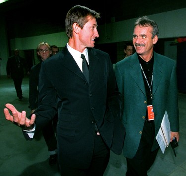 Oct. 1, 1999. Don Metz the founder of Aquila Productions walks with Ex-Edmonton Oilers and hockey superstar Wayne Gretzky at the Skyreach Centre on Oct. 1, 1999. Gretzky was in town for "Wayne Gretzky Day" which saw a rally at city hall and then that night his famous #99 was retired and raised into the rafters in a tribute ceremony. Metz and Aquila produced the memorable show. Metz is Gretzky's official videographer, they have done many large video projects together. Aquila has the largest collection of Gretzky videos in the world. Its archive covers Gretzky's whole career on and off the ice and to the current day. Perry Mah/Edmonton Sun/QMI Agency