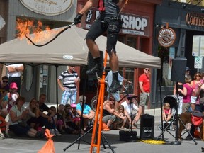 Jason Henderson, as Seb Whipits, performs Saturday at Streets Alive! Buskerfest in downtown Owen Sound. (DENIS LANGLOIS/QMI AGENCY)