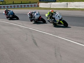 Bodhi Edie (151) leads Jordan Szoke (1), Jodi Christie (20) and Alex Welsh(7) during their battle for the lead at Canadian Tire Motorsport Park on Saturday. (Photo by Bob Szoke, courtesy of Frontline CSBK Inc.)