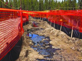 A pool of bitumen is sealed for monitoring and cleanup at a CNRL site near Cold Lake. Since May, bitumen has been bubbling to the surface at an uncontrollable rate. JORDAN SMALL/COLD LAKE SUN