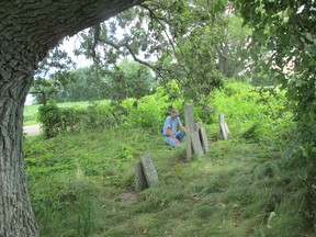 Brant County Coun. Robert Chambers and St. George resident Dave Thomson took photographs and video of the overgrown and neglected Tapley Cemetery. (Photo by Dave Thomson)