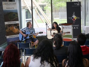 The 2013 Lightning Trail is a summer camp, or retreat, for Aboriginal students, geared towards the sharing of new technological skills, as well as the re-connecting with First Nations history and culture. Award-winning singer and songwriter Shy-Anne Hovorka, right, and guitarist Justin Sillman, left, opened up the Lightning Trail at Northern College with a performance. Hovorka also shared her experiences and the obstacles she overcame growing up in foster care and moving from city to city.