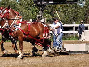 The heavy horse pull competition, seen here during last year’s Porquis Fall Fair, returns to this weekend’s fair hosted by the Porquis Agricultural Society.