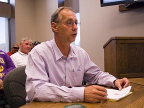 Manitoba Professional Firefighters Association president Dave Naaykens spoke on behalf of firefighters regarding the city's 911 policy during Monday's City of Portage la Prairie council meeting. (Graphic Staff)