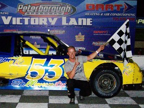 Port Hope’s Willie Reyns steered the #53 of Matt Spence to victory in the 20 lap Paul Davis Systems Thunder Car feature Saturday at Peterborough Speedway.