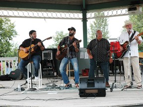 From the left: Eli Boucher Jr., Liam O’Connor, Eli Boucher Sr., and Neil O’Connor enchant the crowds as they perform for the fourth annual Fathers and Sons concert at the Pembroke Amphitheater