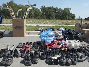TAYLOR WEAVER HIGH RIVER TIMES/QMI AGENCCY
A substantial amount of  sporting goods and articles of clothing were donated to residents of High River and were available for pick up this past Saturday at RBC’s temporary location on 5th Ave SE.