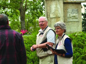 Doug Hornbeck and Lorna McIlroy started their tour of Hanna with Memorial Park, where they were impressed with the horticulture, upkeep and history behind the fountain.