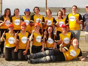 Wingate Lottery won the North Bay Minor Girls Softball Association midget/bantam division championship, Sunday. Back row from left: assistant coach Brian Barry, Haley Guscott, Alex Guscott, Andrea Lamarche, Savanah Martin, Taylor Arrowsmith, Stephanie Pigeau, first base coach Denis Lamarche, Meaghan Stayzer, and coach Greg Smith. Front row from left: Grace Williams, Annik Barry, Kerry Smith, Lina Roy, Amanda Allard (on the ground) and Sarah Davis. Absent was Brook Dutrisac. SUBMITTED PHOTO