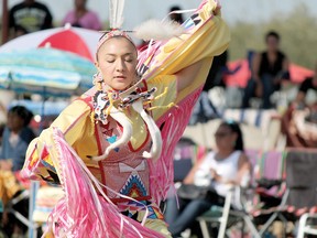 Jada Gadwa, sharing with the crowd her dancing skills at the 2013 Samson Cree Nation powwow.