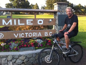 Chris Ziehr arrived at Mile Zero on Aug. 11, completing his 1,000  km bicycle trip to raise money and awareness for the Canadian Diabetes Association.