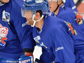 Marlies winger Jerry D'Amigo works out with the Mannheim team earlier this week. He was joined by defenceman Kevin Marshall.