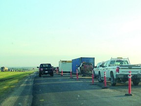 Traffic on a pair of bridges over a CN line on Highway 21 between Sherwood Park and Fort Saskatchewan will be down to one lane as repairs are expected to last until late October. Photo by Trent Wilkie-QMI Agency