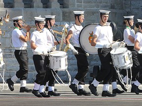 The cadet band from HMCS Ontario marches on to the parade square at the Royal Military College Thursday morning at the beginning of a graduation parade for the sea cadet summer training centre.
Michael Lea The Whig-Standard