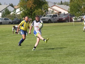 Rick Chezenko of the Fort McMurray Knights kicks a conversion attempt last Saturday against St. Albert. If the Knights want to come out with a win on the road this weekend, they’ll need a strong kicking game.  ROBERT MURRAY/TODAY STAFF