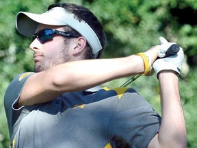 Matthew Kahnke hits a tee shot on the second hole of the Municipal Golf Course Thursday. (SCOTT WISHART The Beacon Herald)