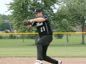 Adam Folkard (seen here in a tournament earlier this year) was simply phenomenal this past week, leading the Six Nations Hill United Chiefs to the ISC World Championship in Illinois. Folkard pitched ten innings of shutout ball in the championship game, as Six Nations downed the New York Gremlins 1-0. (Expositor File Photo)