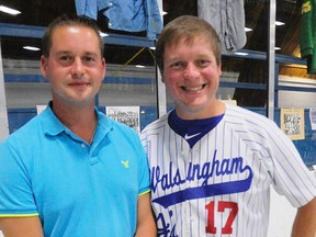 Brothers Jamie and Jon Nunn were inducted into the Norfolk Sports Hall of Recognition on Sunday for being part of the 1997 Walsingham Junior baseball championship team. A ceremony involving hundreds of people was held at the Langton arena. (DANIEL R. PEARCE Simcoe Reformer)