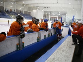 Kingston Voyageur hopefuls prepare to scrimmage at the team's training camp Saturday at the Invista Centre. (ELLIOT FERGUSON The Whig-Standard)