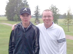 Matt McCourt (left) stands with teammate Weston Gillett. Gillett placed first in individual and the two placed second as a team at a recent golf tournament.