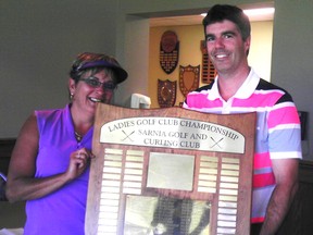 Gerri Boudreau won the Sarnia Golf and Curling Club Ladies Club Championship, Aug. 17-18. She's pictured here with club pro Jamie Parkinson. There were 150 golfers competing in the tournament. (Submitted photo)