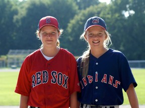 Brantford's Stephanie Ellis (left) and Stratford's Mia Valcke recently made baseball history. The two play on boys' teams and played against each other. (SUBMITTED PHOTO)