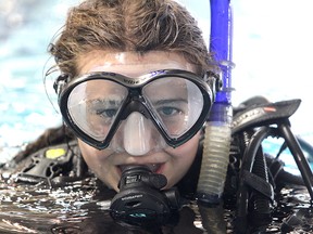 Mackenzie Turcotte, 16, of Kingston, is one of eight young divers from the sea cadet program taking a refresher scuba course in the military sports complex pool this week.
Michael Lea The Whig-Standard