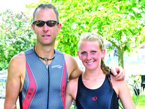 Father and daughter Brock Davis and Joah Wiltse were hometown winners in their respective events at the Thousand Islands Triathlon on Sunday. (NICK GARDINER The Recorder and Times)