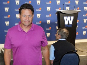 Winnipeg Blue Bombers offensive co-ordinator Marcel Bellefeuille leaves a press conference in Winnipeg, Man. Monday August 19, 2013.
BRIAN DONOGH/WINNIPEG SUN/QMI