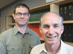 Dr. Alan Lomax, left, and Dr. Stephen Vanner have received a grant to continue their work finding more effective treatments for inflammatory bowel disease.
Michael Lea The Whig-Standard