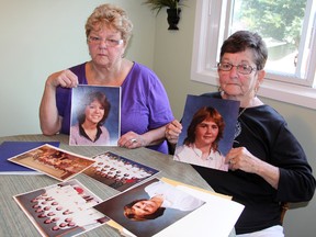 Sandy Sauve and Pauline Brazeau hold pictures of their daughters, Kim Sauve and Shelley Brazeau. It's been 30 years since the teens were found brutally murdered in a cornfield just outside Sarnia. TARA JEFFREY/THE OBSERVER/QMI AGENCY
